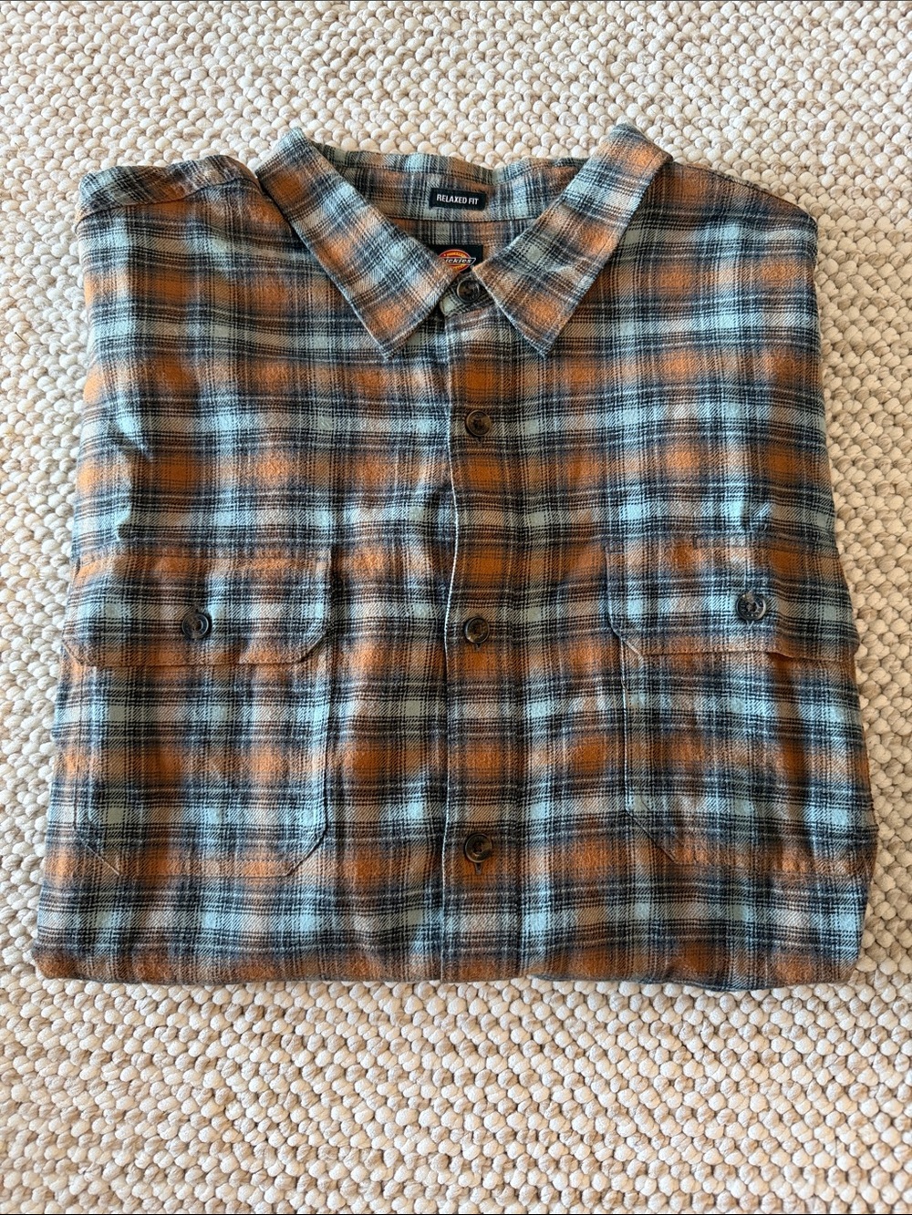 Dickies Relaxed Fit Plaid Button-Up Shirt in Rust and Teal